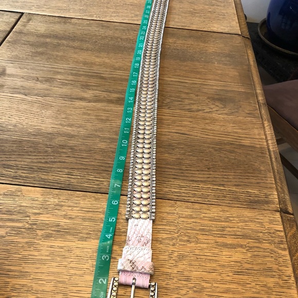 Vintage 90s Parasuco 34” Pink Snake Print Leather Silver Metal Bling Belt. - Picture 7 of 7